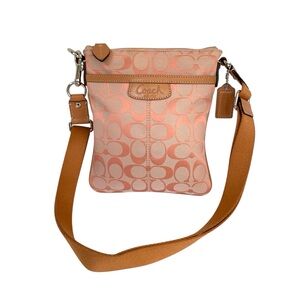 COACH Penelope Signature Pink Jacquard Shoulder Crossbody Bag Leather Trim Purse